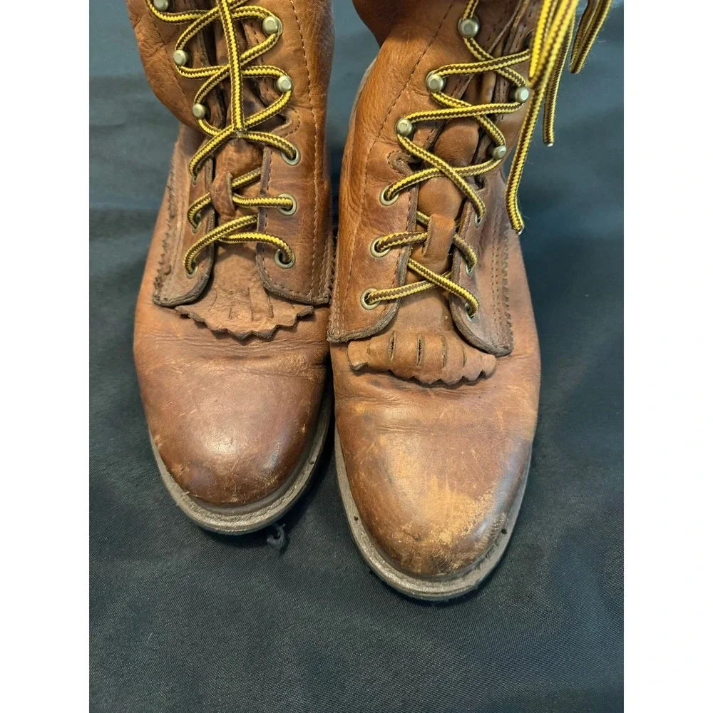 Georgia Boot Brown Leather Logger Work Boots Lace Up Kiltie Mens Vintage
